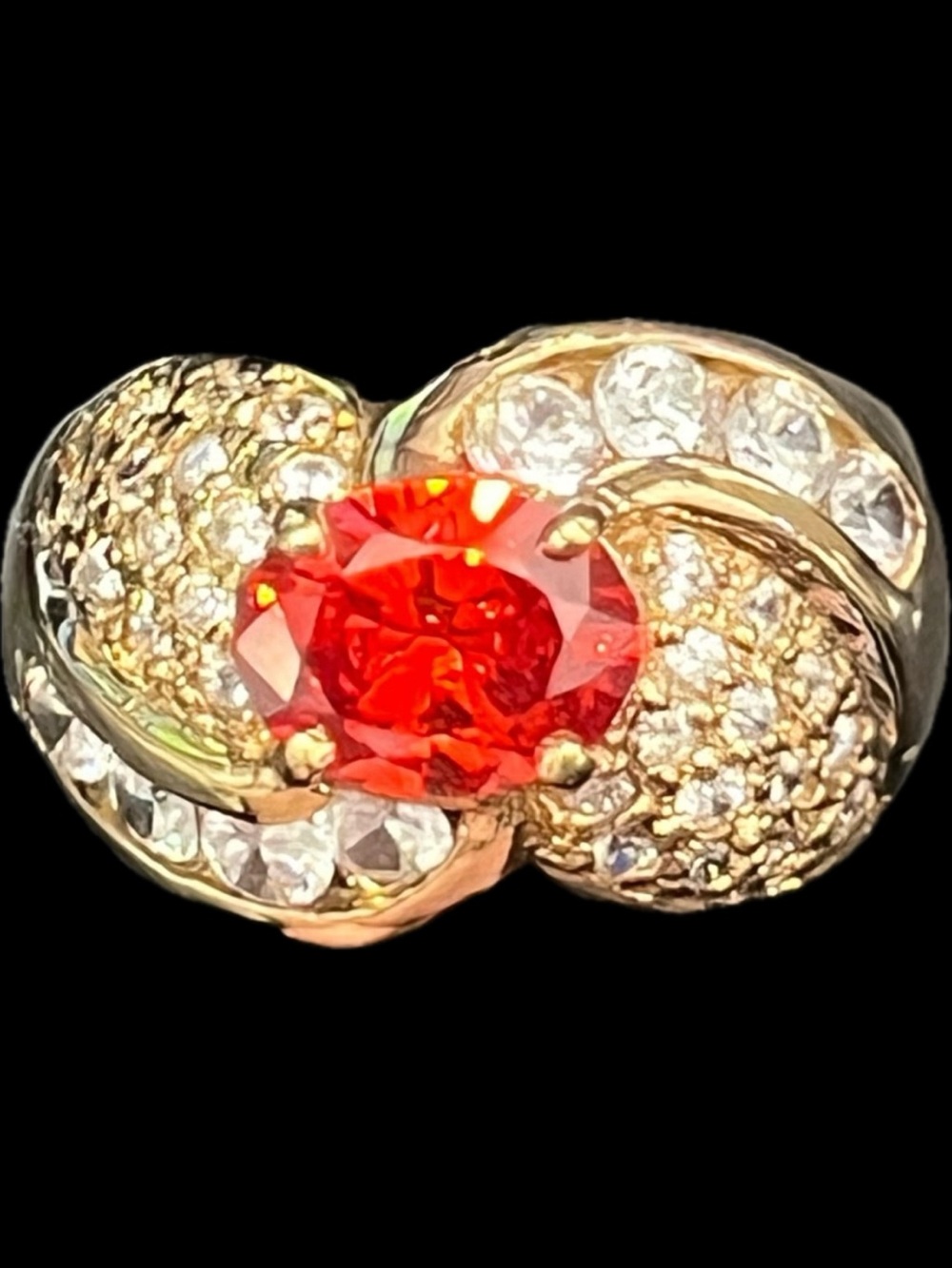 Suzanne Somers vintage orange CZ pave channel set gold cocktail statement ring